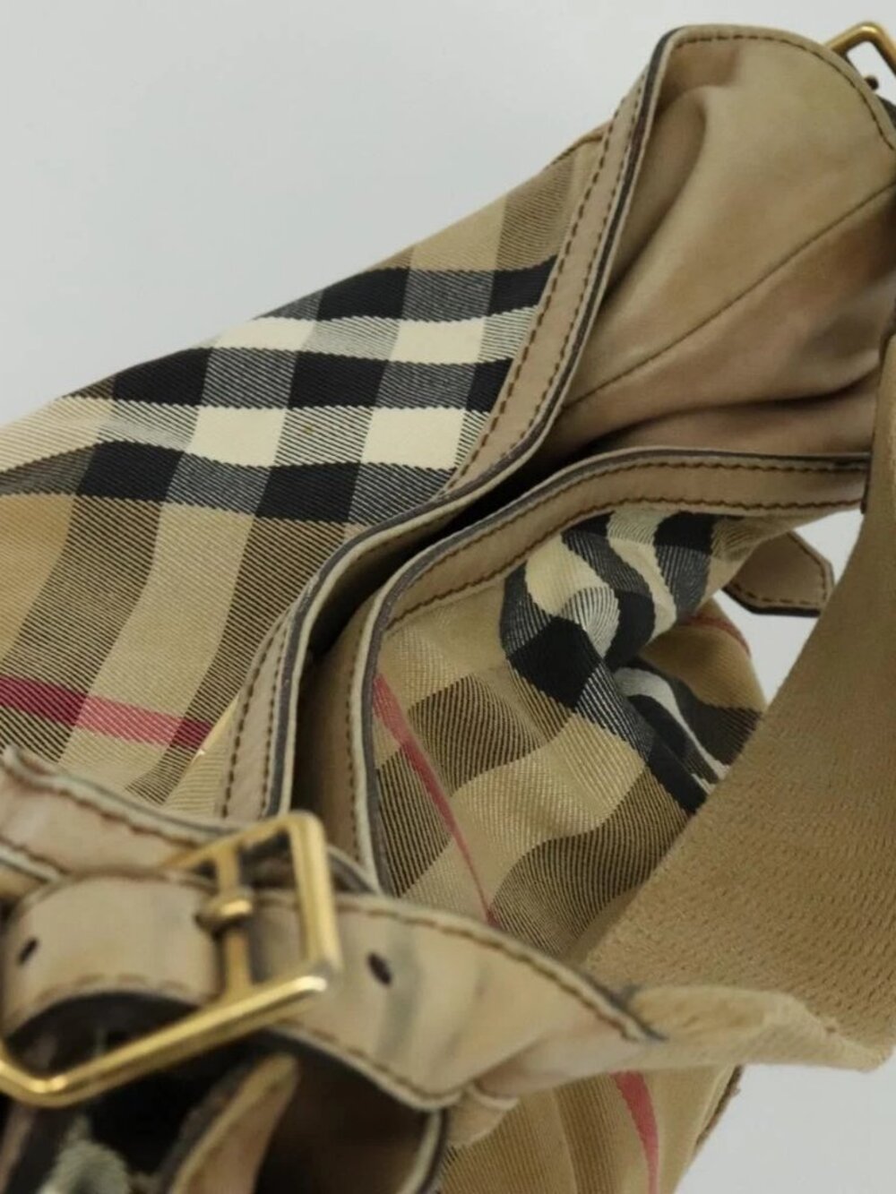 BURBERRY Nova Check Shoulder Bag Canvas Beige Gold Auth 120793 - Picture 7 of 16